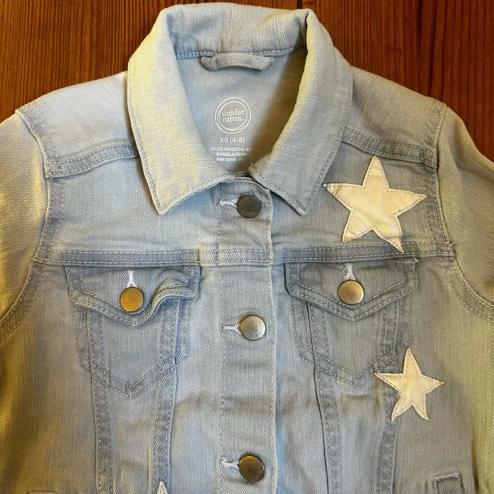 Wonder Nation light blue star‎ applique jean jacket SIZE 4/5